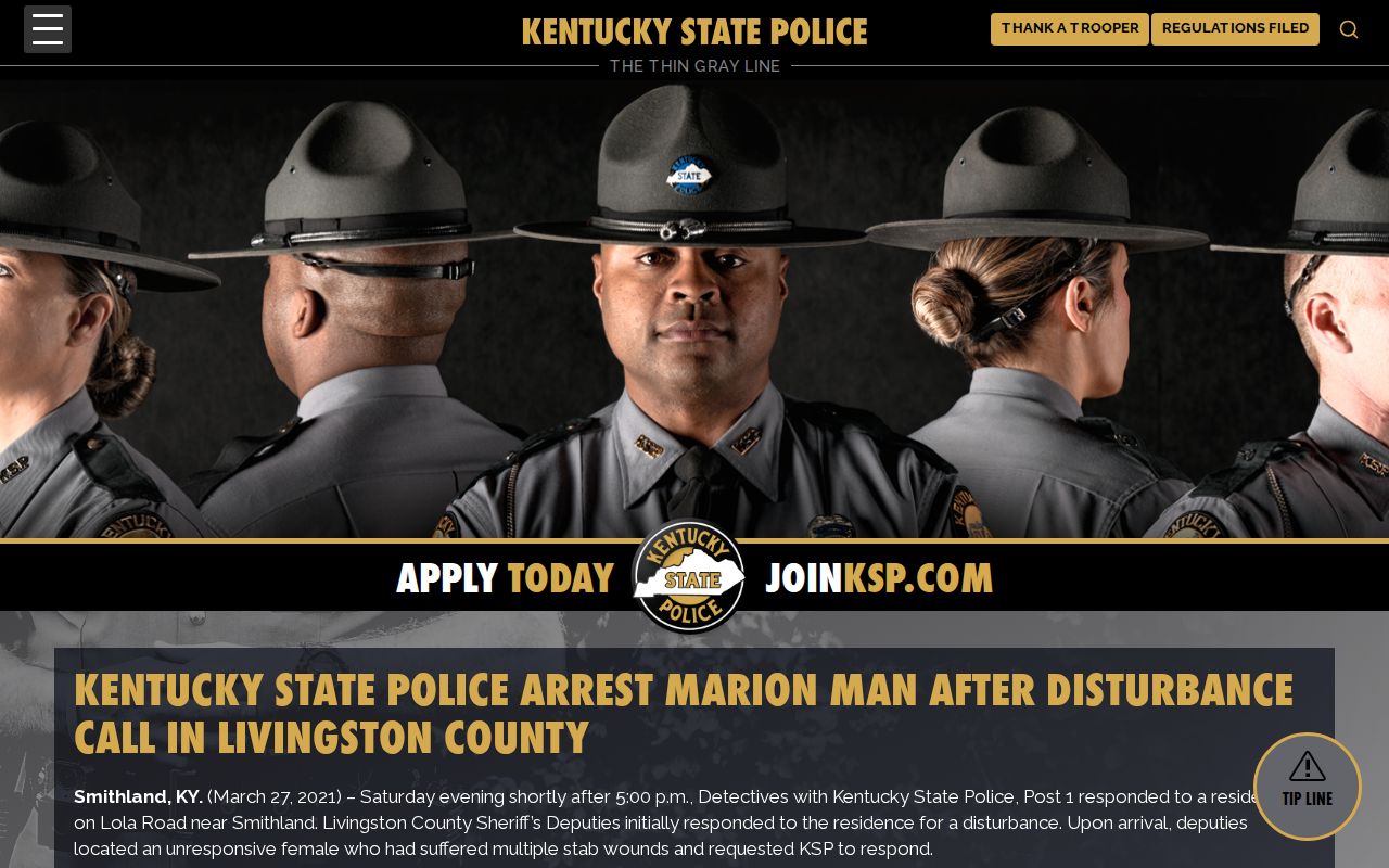 Kentucky State Police Livingston-related official news release