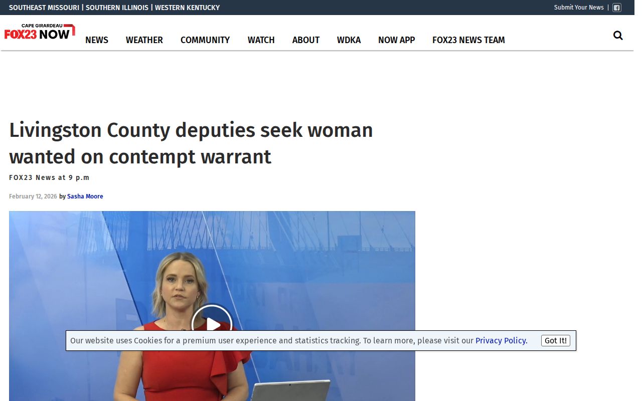 KBSI page for a dated Livingston County warrant notice