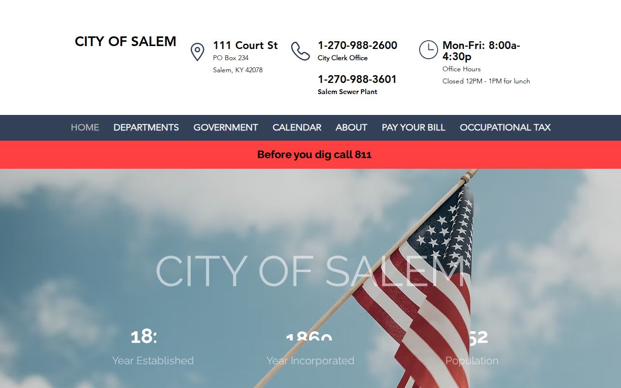 Salem Kentucky official city contact page for busted mugshot record routing